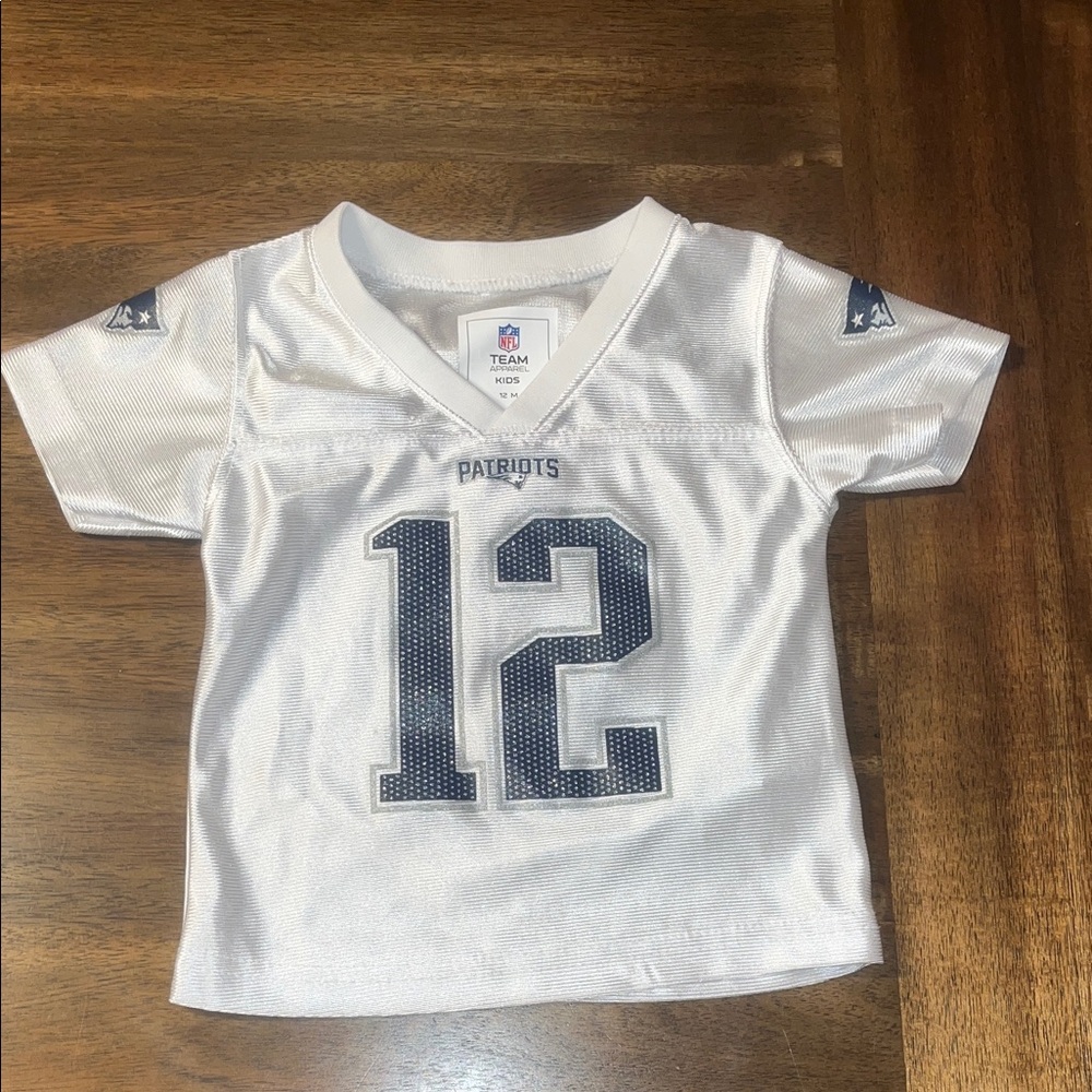 NFL Patriots White  Jersey Tee with Navy Number 12 Brady 12 baby / toddler